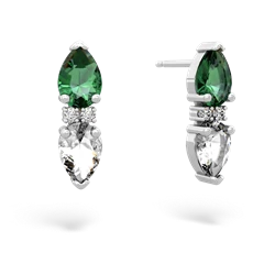 Lab Emerald Bowtie Drop 14K White Gold earrings E0865