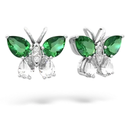 Lab Emerald Butterfly 14K White Gold earrings E2215