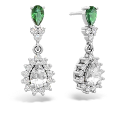 Lab Emerald Halo Pear Dangle 14K White Gold earrings E1882