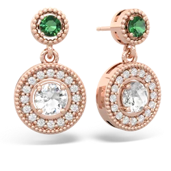 Lab Emerald Halo Dangle 14K Rose Gold earrings E5319