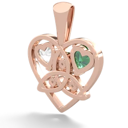 Lab Emerald Celtic Trinity Heart 14K Rose Gold pendant P5331