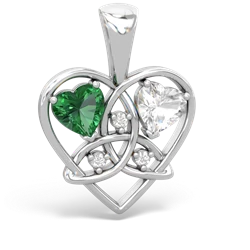 Lab Emerald Celtic Trinity Heart 14K White Gold pendant P5331