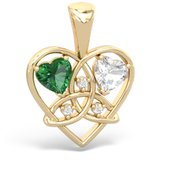 Lab Emerald Celtic Trinity Heart 14K Yellow Gold pendant P5331