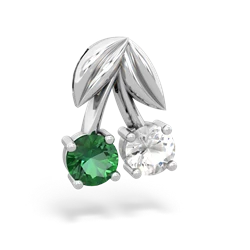 Lab Emerald Sweet Cherries 14K White Gold pendant P7001