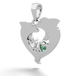 Lab Emerald Dolphin Heart 14K White Gold pendant P5820