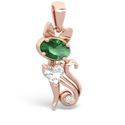 Lab Emerald Kitten 14K Rose Gold pendant P5780