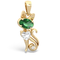 Lab Emerald Kitten 14K Yellow Gold pendant P5780