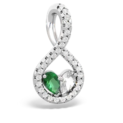 Lab Emerald Pave Twist 'One Heart' 14K White Gold pendant P5360