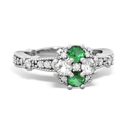 Lab Emerald Sparkling Tiara Cluster 14K White Gold ring R26293RD