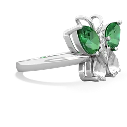 Lab Emerald Butterfly 14K White Gold ring R2215