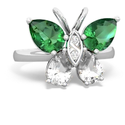 Lab Emerald Butterfly 14K White Gold ring R2215