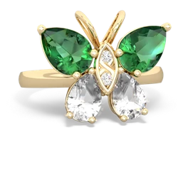 Lab Emerald Butterfly 14K Yellow Gold ring R2215