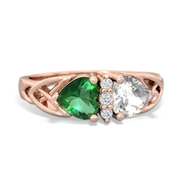 Lab Emerald Celtic Knot Double Heart 14K Rose Gold ring R5040