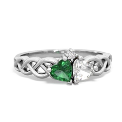 Lab Emerald Heart To Heart Braid 14K White Gold ring R5870