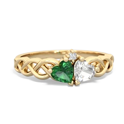 Lab Emerald Heart To Heart Braid 14K Yellow Gold ring R5870