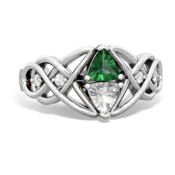 Lab Emerald Keepsake Celtic Knot 14K White Gold ring R5300