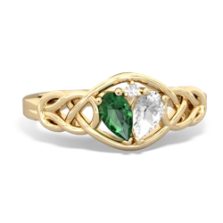 Lab Emerald Celtic Love Knot 14K Yellow Gold ring R5420