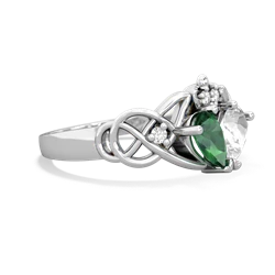 Lab Emerald 'One Heart' Celtic Knot Claddagh 14K White Gold ring R5322