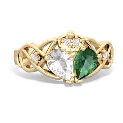 Lab Emerald 'One Heart' Celtic Knot Claddagh 14K Yellow Gold ring R5322