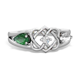 Lab Emerald Hearts Intertwined 14K White Gold ring R5880