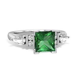 Lab Emerald 6Mm Princess Eternal Embrace Engagement 14K White Gold ring C2002