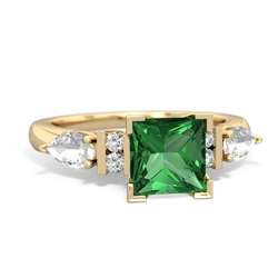 Lab Emerald 6Mm Princess Eternal Embrace Engagement 14K Yellow Gold ring C2002