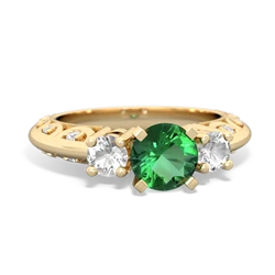 Lab Emerald Art Deco Eternal Embrace Engagement 14K Yellow Gold ring C2003