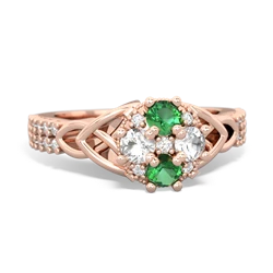 Lab Emerald Celtic Knot Cluster Engagement 14K Rose Gold ring R26443RD