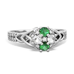 Lab Emerald Celtic Knot Cluster Engagement 14K White Gold ring R26443RD