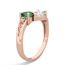 Lab Emerald Snuggling Hearts 14K Rose Gold ring R2178
