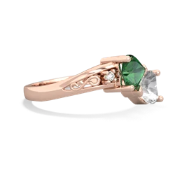 Lab Emerald Snuggling Hearts 14K Rose Gold ring R2178