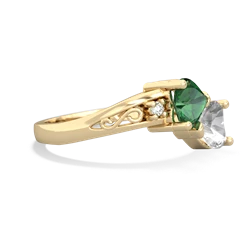 Lab Emerald Snuggling Hearts 14K Yellow Gold ring R2178