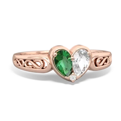 Lab Emerald Filligree 'One Heart' 14K Rose Gold ring R5070