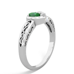 Lab Emerald Filligree 'One Heart' 14K White Gold ring R5070