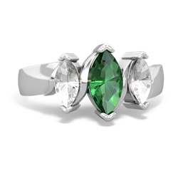 Lab Emerald Three Peeks 14K White Gold ring R2433