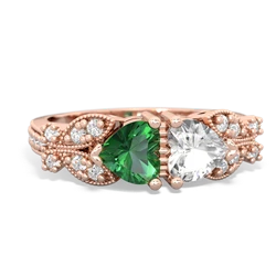 Lab Emerald Diamond Butterflies 14K Rose Gold ring R5601