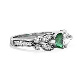 Lab Emerald Diamond Butterflies 14K White Gold ring R5601