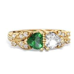 Lab Emerald Diamond Butterflies 14K Yellow Gold ring R5601