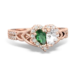 Lab Emerald Celtic Knot Two Hearts As One 14K Rose Gold ring R2644HRT