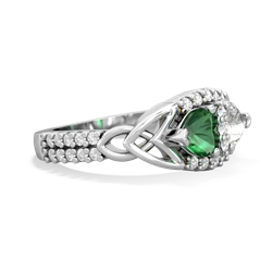 Lab Emerald Sparkling Celtic Knot 14K White Gold ring R2645