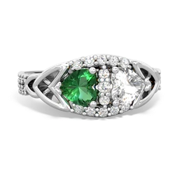 Lab Emerald Sparkling Celtic Knot 14K White Gold ring R2645