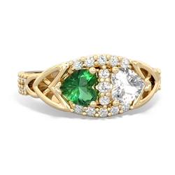 Lab Emerald Sparkling Celtic Knot 14K Yellow Gold ring R2645