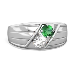 Lab Emerald Men's Streamline 14K White Gold ring R0460