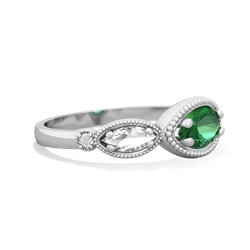 Lab Emerald Milgrain Marquise 14K White Gold ring R5700