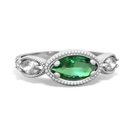 Lab Emerald Milgrain Marquise 14K White Gold ring R5700