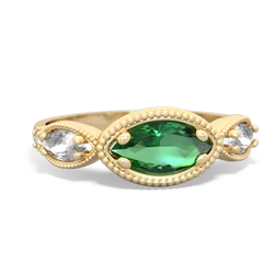 Lab Emerald Milgrain Marquise 14K Yellow Gold ring R5700