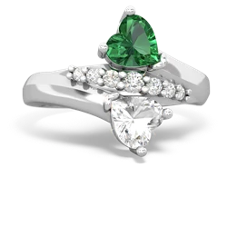 Lab Emerald Heart To Heart 14K White Gold ring R2064