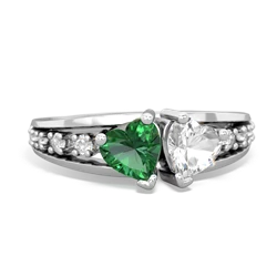 Lab Emerald Heart To Heart 14K White Gold ring R3342