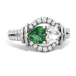 Lab Emerald Art-Deco Keepsake 14K White Gold ring R5630