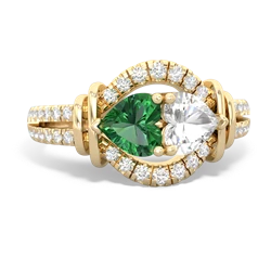 Lab Emerald Art-Deco Keepsake 14K Yellow Gold ring R5630